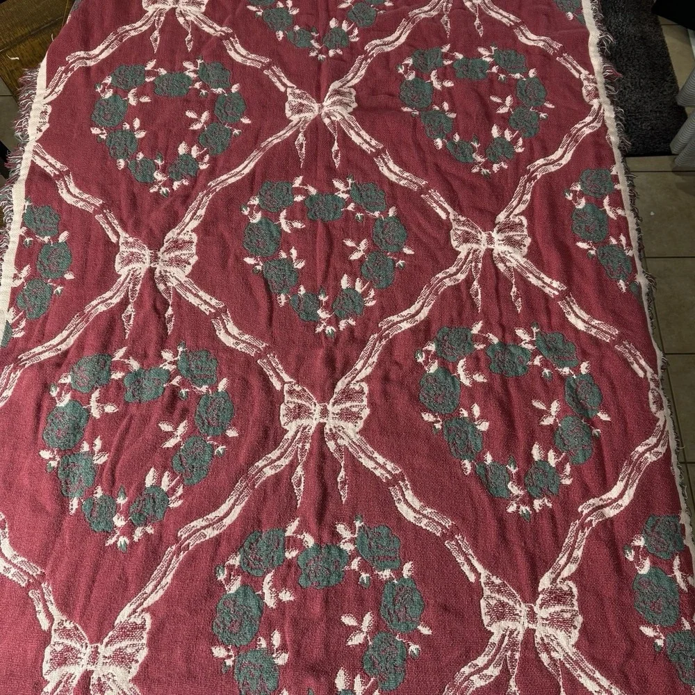 Woven Tapestry With Hearts,Bows & Roses Throw Blanket Cottagecore Vintage‎ 64x45